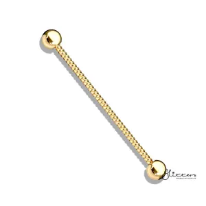 14GA 316L Surgical Steel Twisted Rope Industrial Barbells - Gold