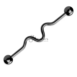 14GA Titanium IP Over Surgical Steel Wavy Industrial Barbells - Black