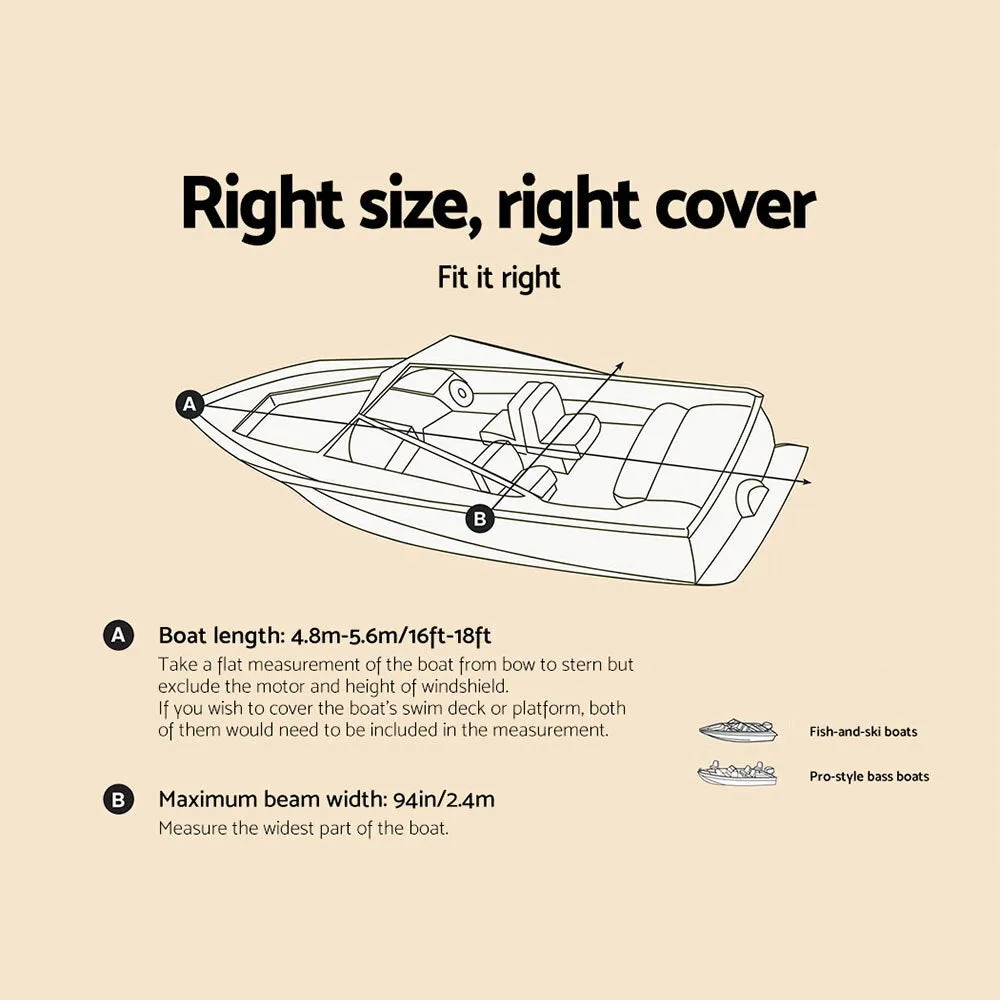 16 - 18.5 foot Waterproof Boat Cover - Grey