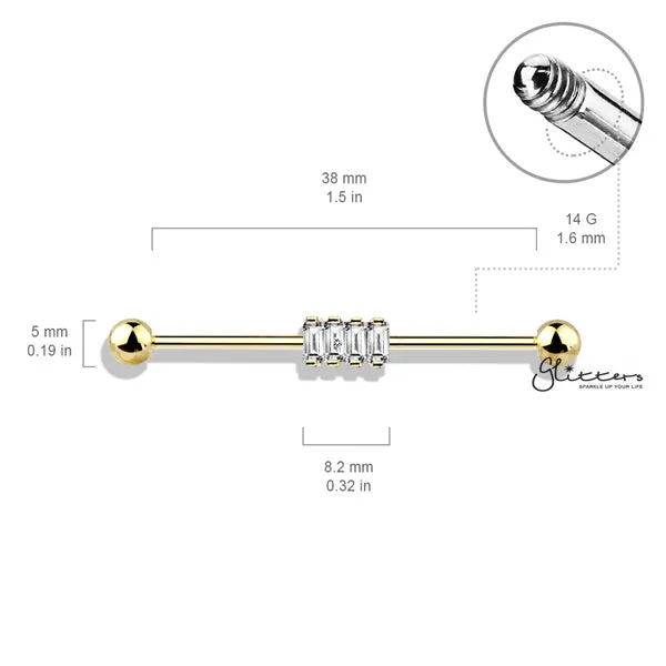 316L Surgical Steel Industrial Barbells with 4 Square CZ Set