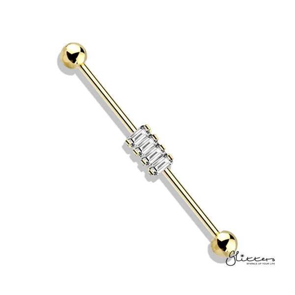 316L Surgical Steel Industrial Barbells with 4 Square CZ Set