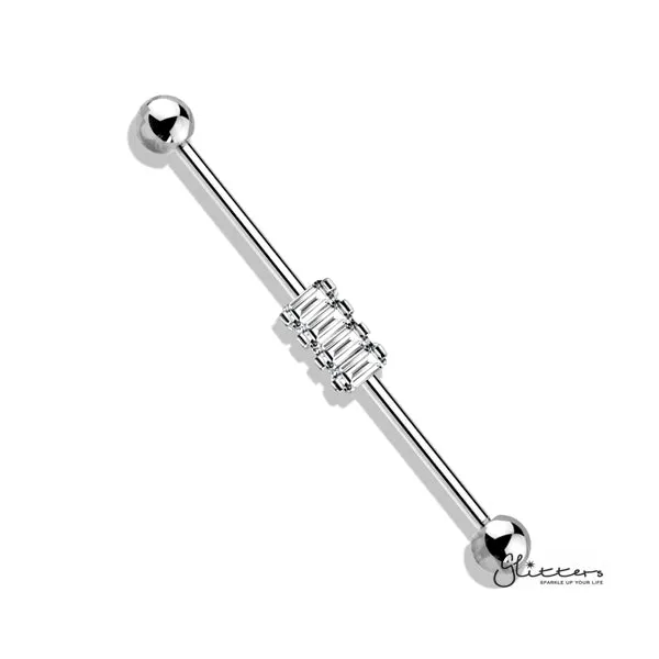 316L Surgical Steel Industrial Barbells with 4 Square CZ Set