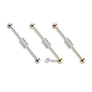 316L Surgical Steel Industrial Barbells with 4 Square CZ Set