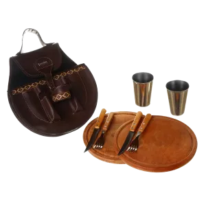 BBQ Set Round Double Case - Brown Eco Leather