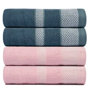 BePlush Zero Twist Bamboo Hand Towels Set of 4 Emerald Blue & Pink : Ultra Soft, Highly Absorbent, Quick Dry, Anti Bacterial Napkins for Hand Towel || 450 GSM, 40 X 60 cms