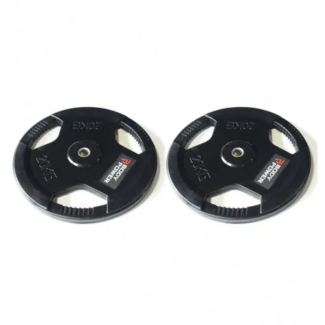 Body Power 20kg Rubber Tri-Grip Olympic Weight Plates (x2)