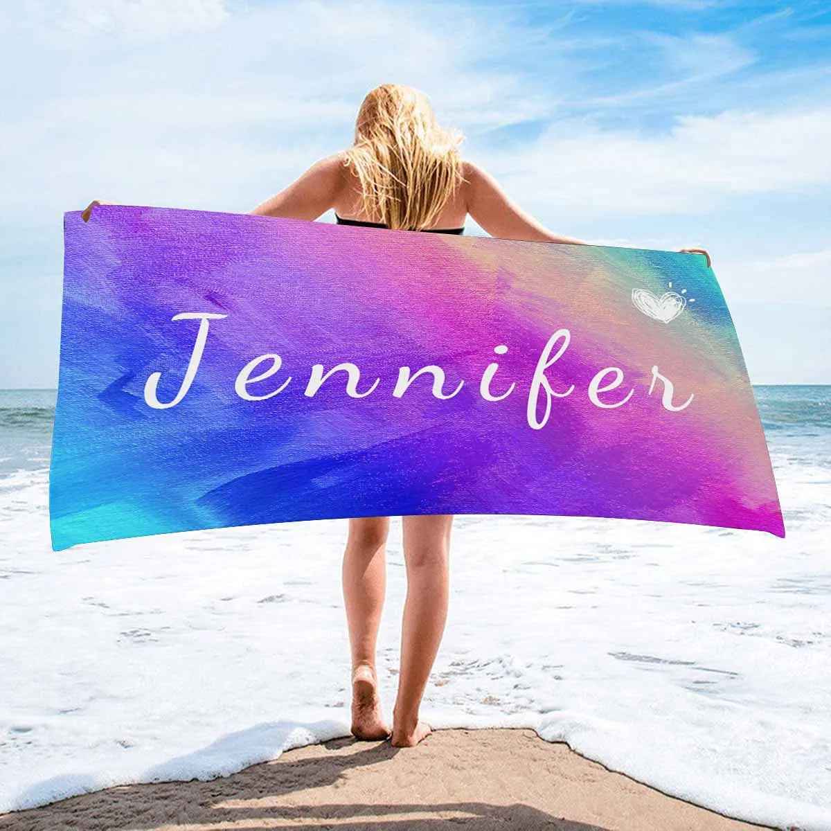 Colorful Texture Background Custom Name Beach Towels Comfortable Towels Heart