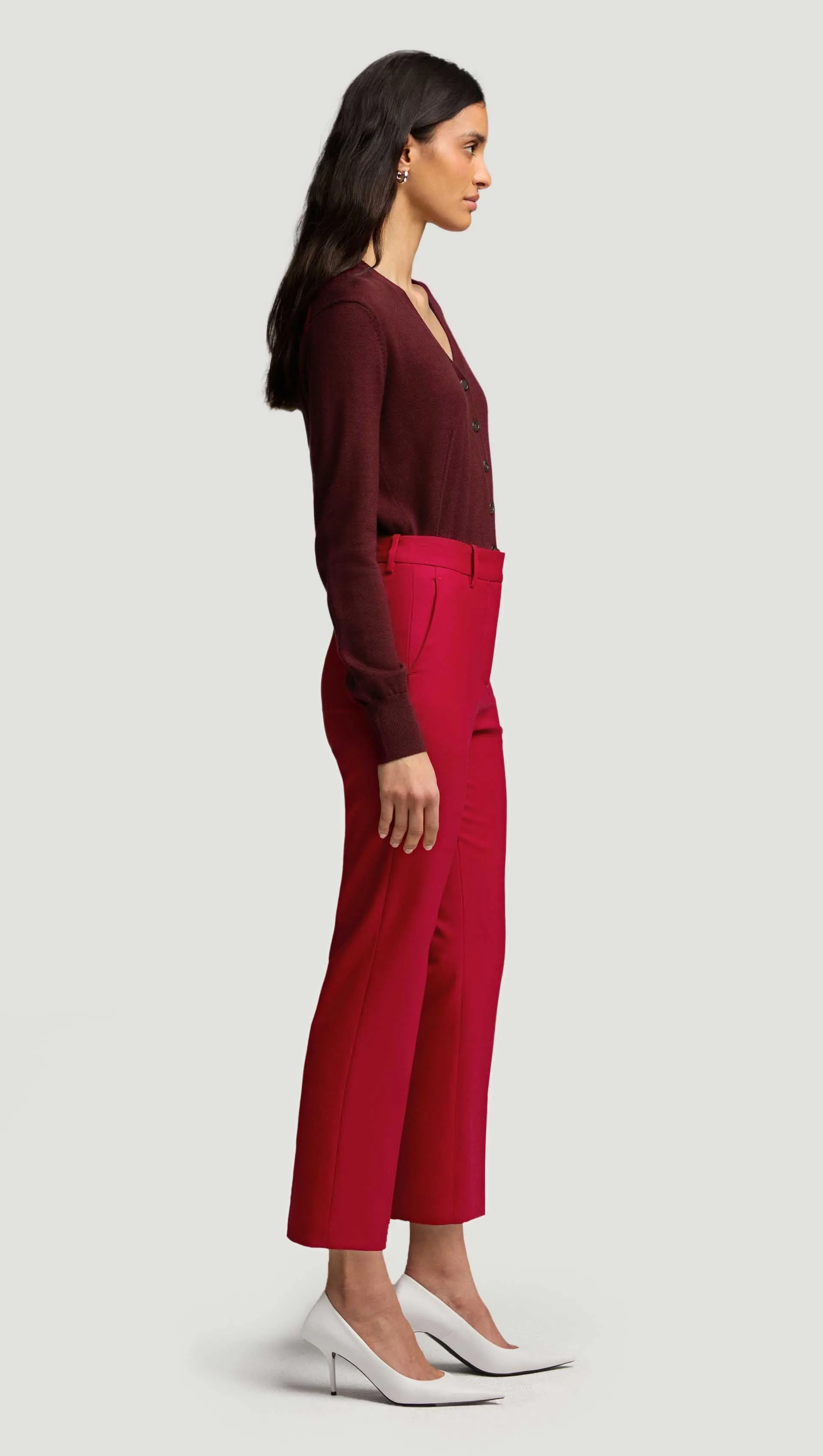 Cropped Straight Leg Trouser in Seasonless Wool | Carmine