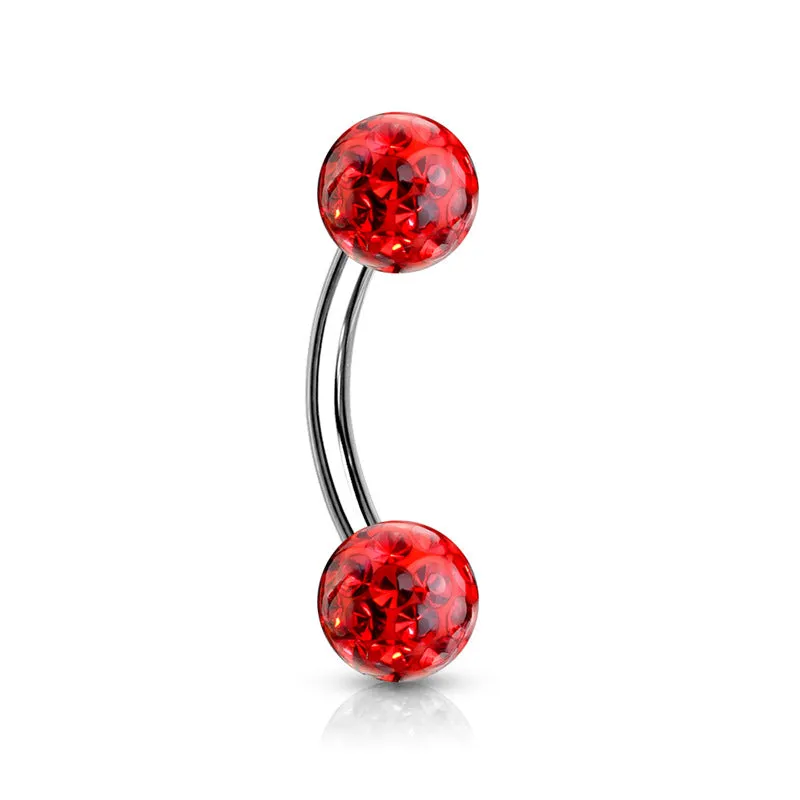 Epoxy Covered Crystal Paved Balls Eyebrow Barbells -Red