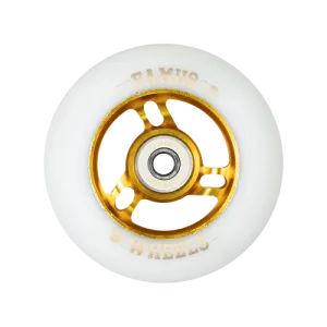 FAMUS WHEELS - Set of 4 - Inline FAMUS WHEELS - 90MM/86A - Gold/White - Metal Core 90mm Inline Wheels - Sale