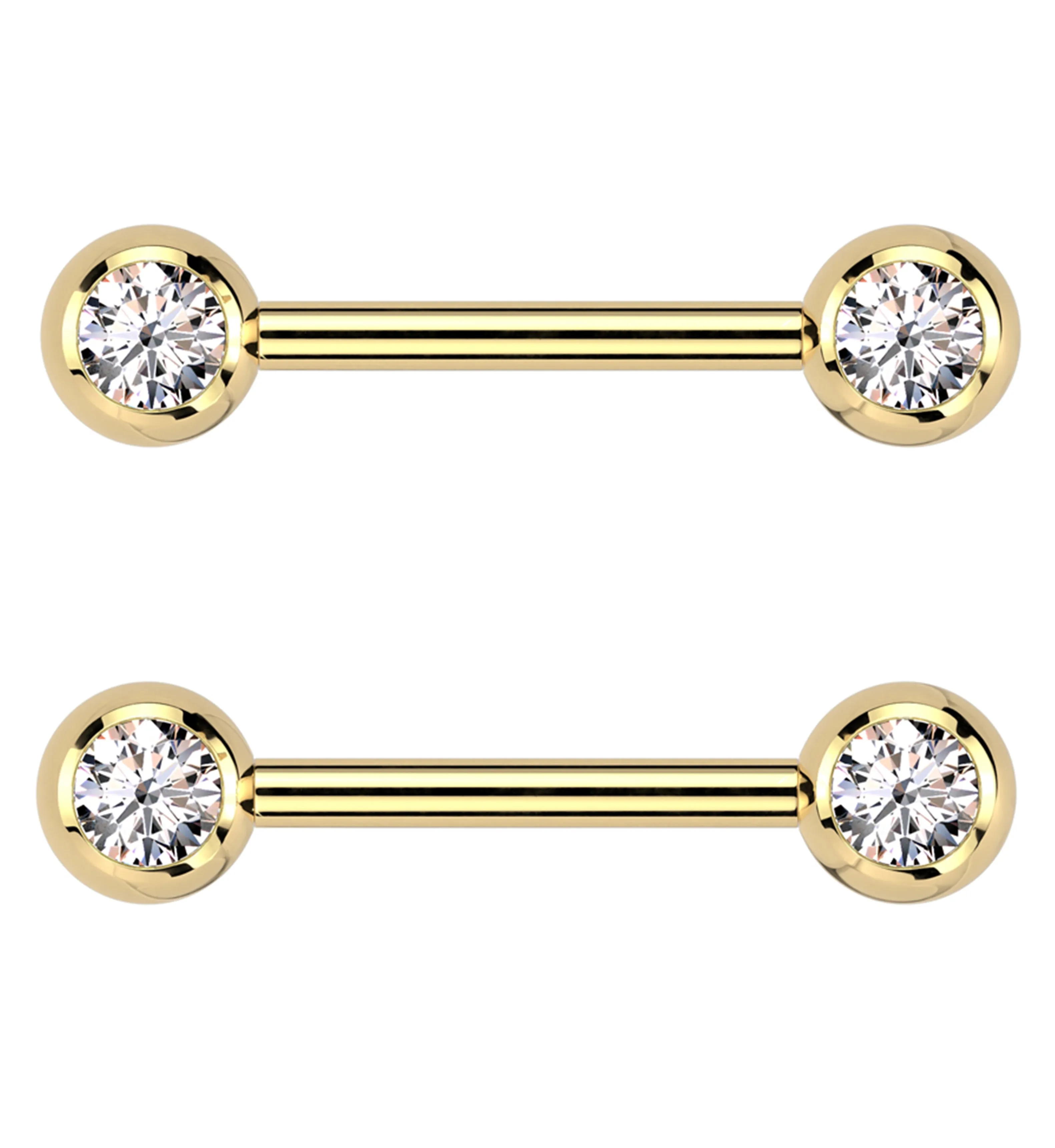 Gold PVD Clear CZ Ball Internally Threaded Titanium Nipple Barbells