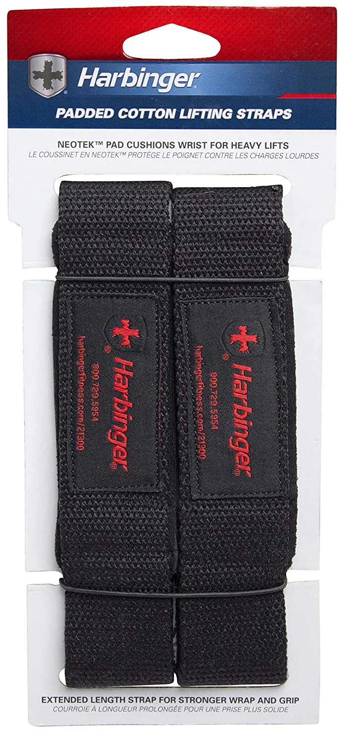 Harbinger Padded Cotton Lifting Straps with NeoTek Cushioned Wrist | Pair