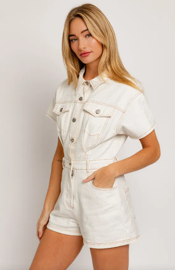 Madison Short Sleeve Denim Romper