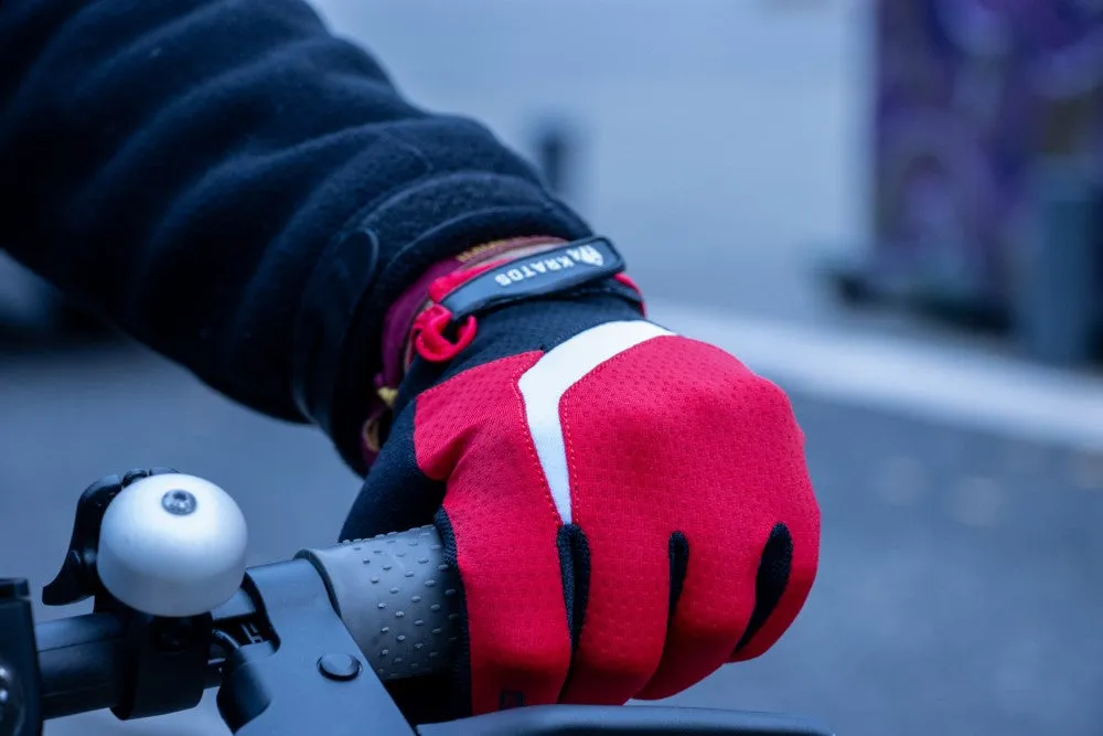 Mountain Biking Gloves | Full Finger Padded Cycling Gloves - RED