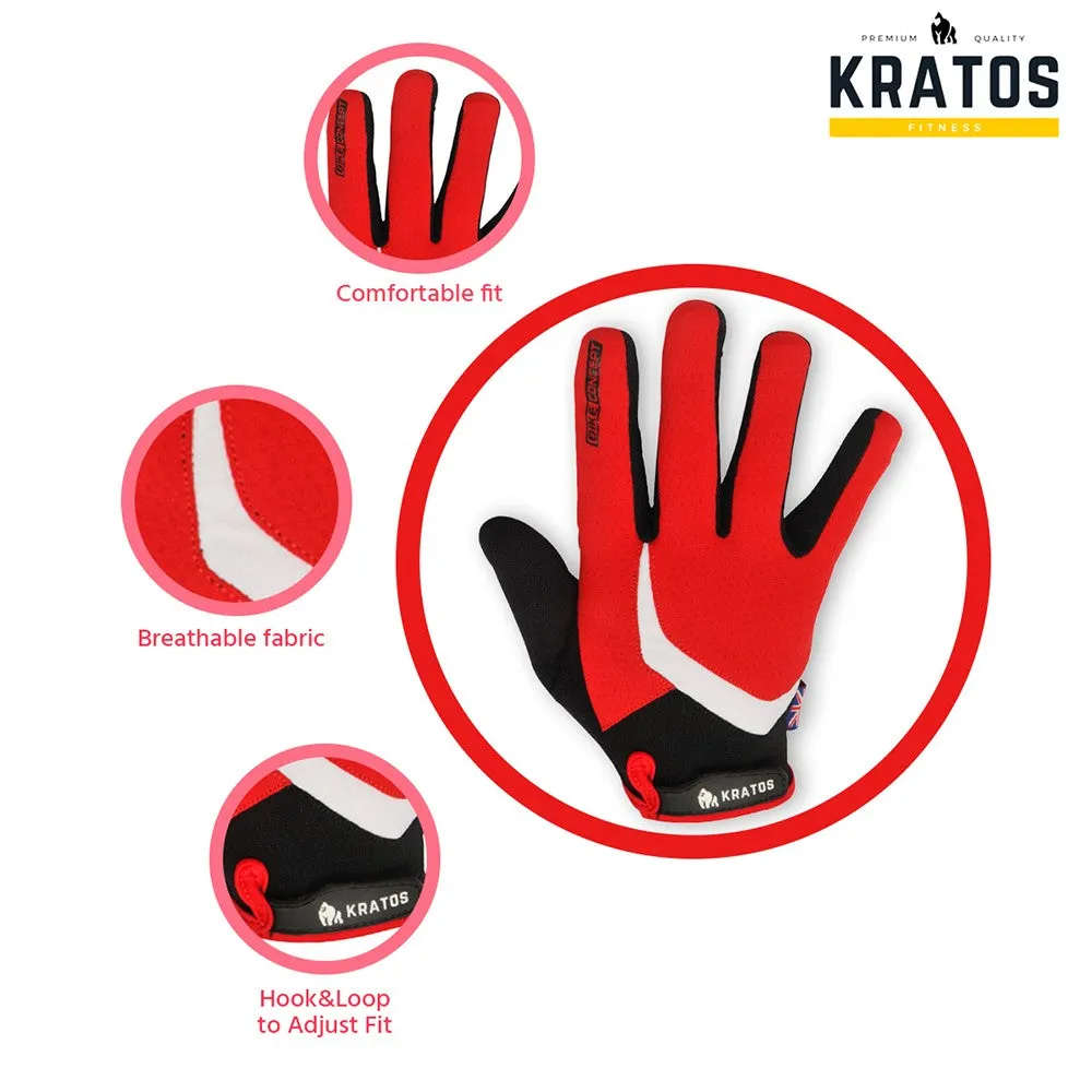 Mountain Biking Gloves | Full Finger Padded Cycling Gloves - RED