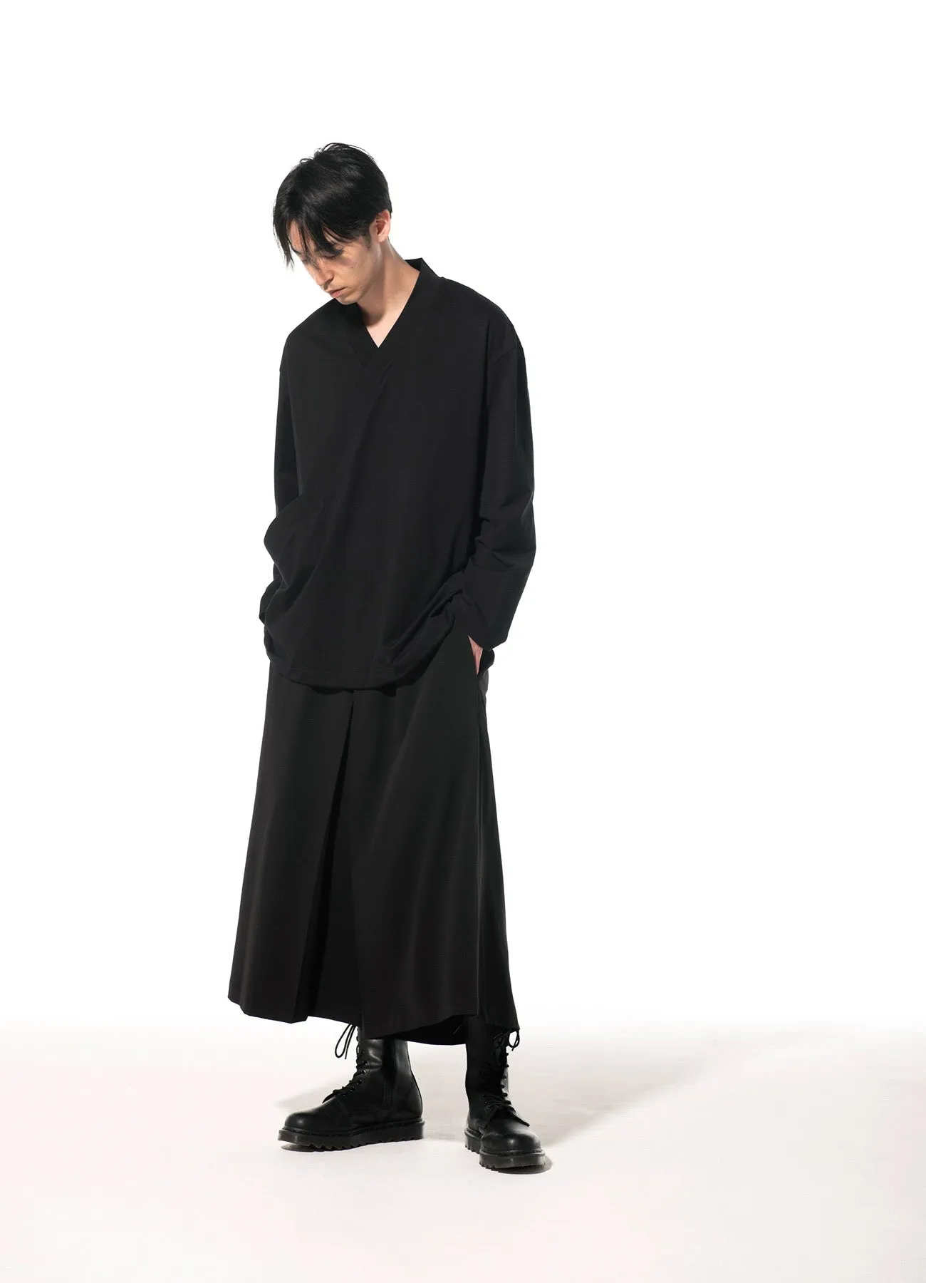 PE/RAYON GABARDINE STRETCH HAKAMA TUCK PANTS