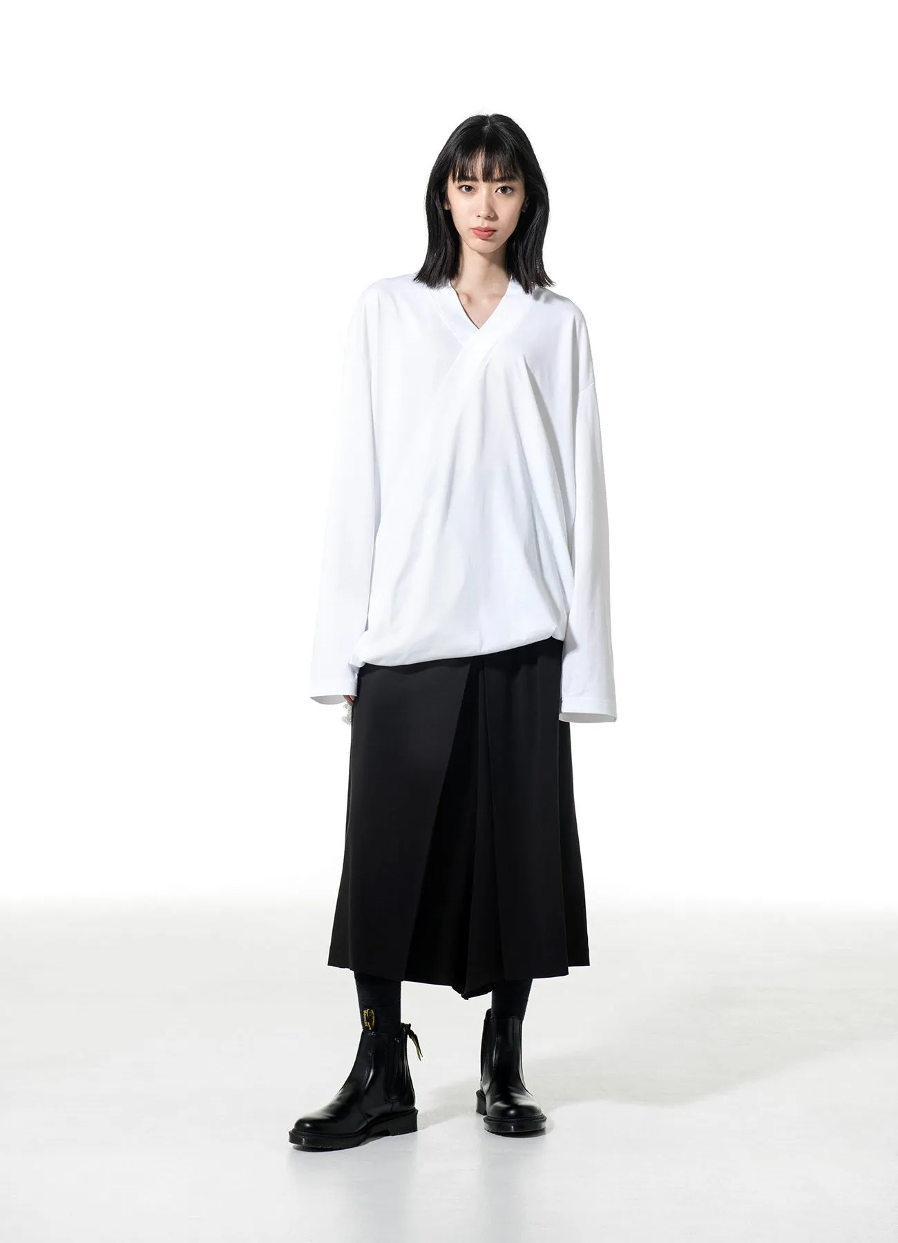 PE/RAYON GABARDINE STRETCH HAKAMA TUCK PANTS