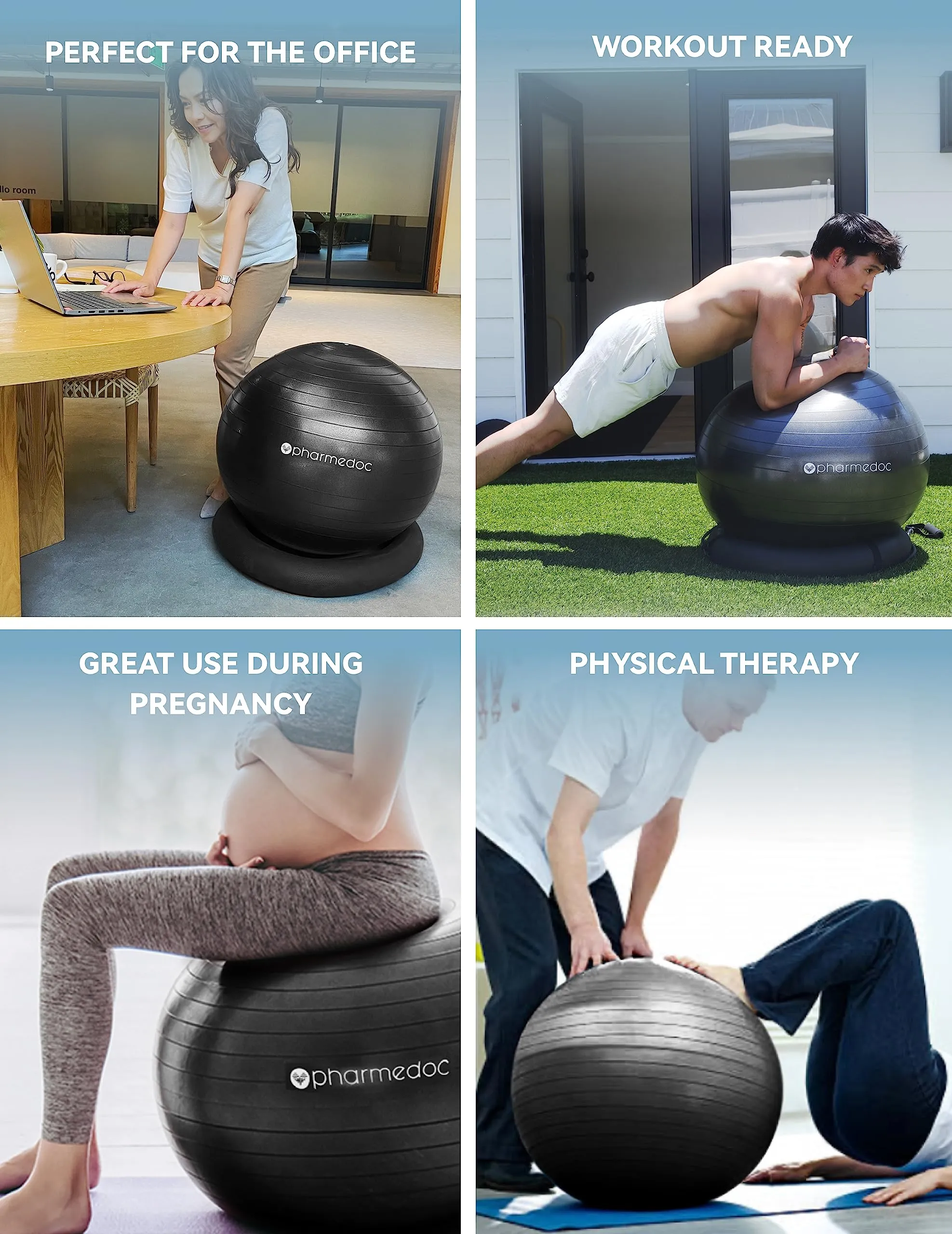 Pharmedoc Yoga Ball Chair with Base & Bands