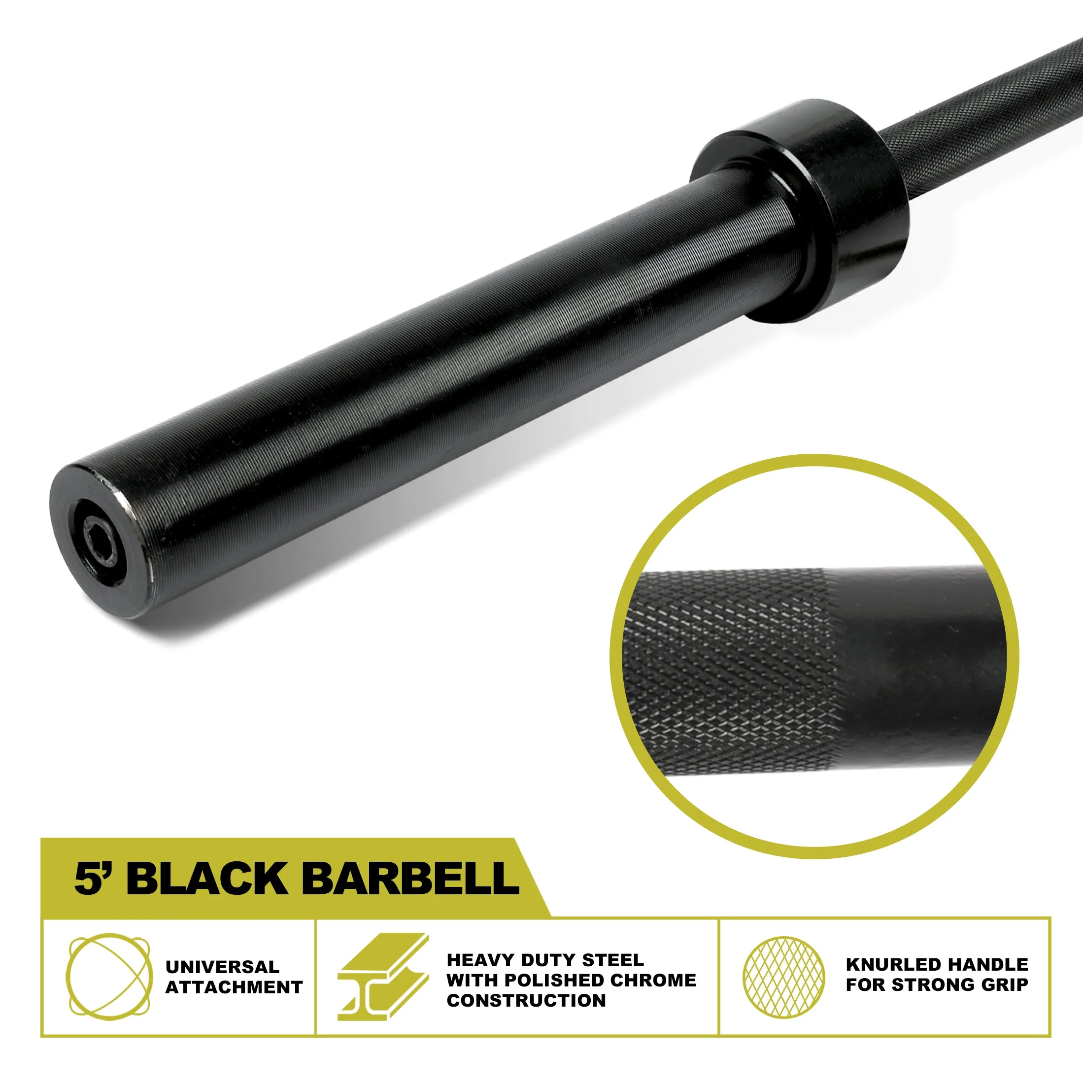 PRCTZ 5ft Olympic Barbell with with 2 In. Sleeve Diameter, 25 Pound Weighted Barbell with 600-Pound Capacity