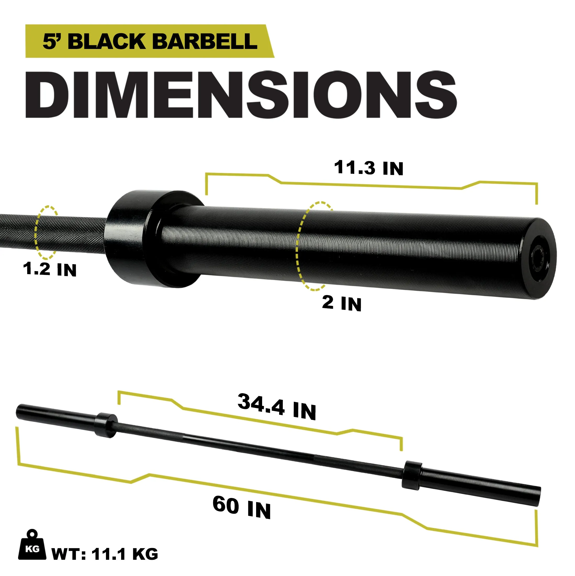 PRCTZ 5ft Olympic Barbell with with 2 In. Sleeve Diameter, 25 Pound Weighted Barbell with 600-Pound Capacity