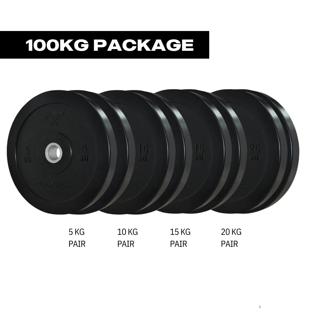 PREMIUM GRADE BLACK BUMPER PLATES - 100KG PACKAGE