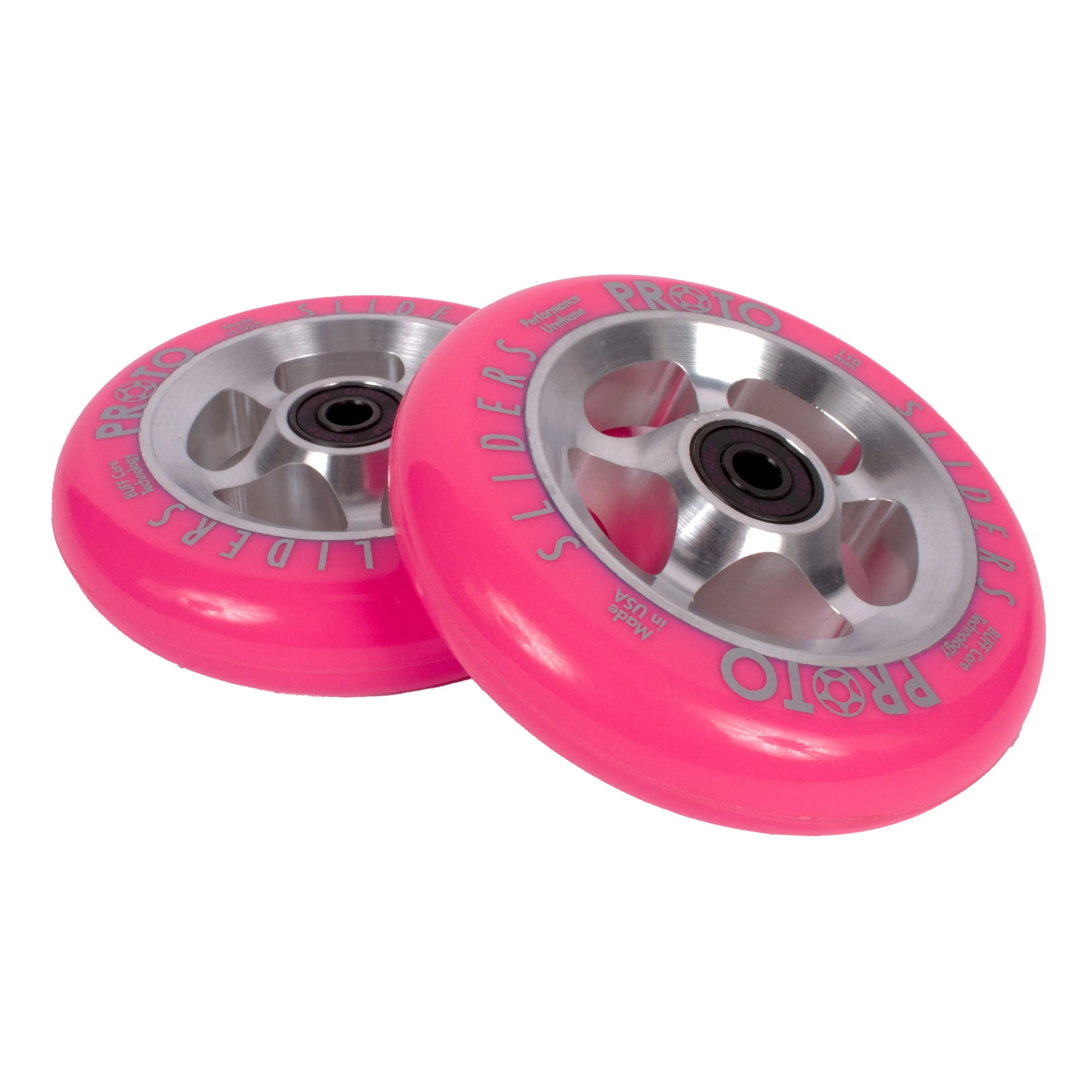 Proto StarBright Sliders Wheels 110mm - Neon Pink on Raw (Pair)