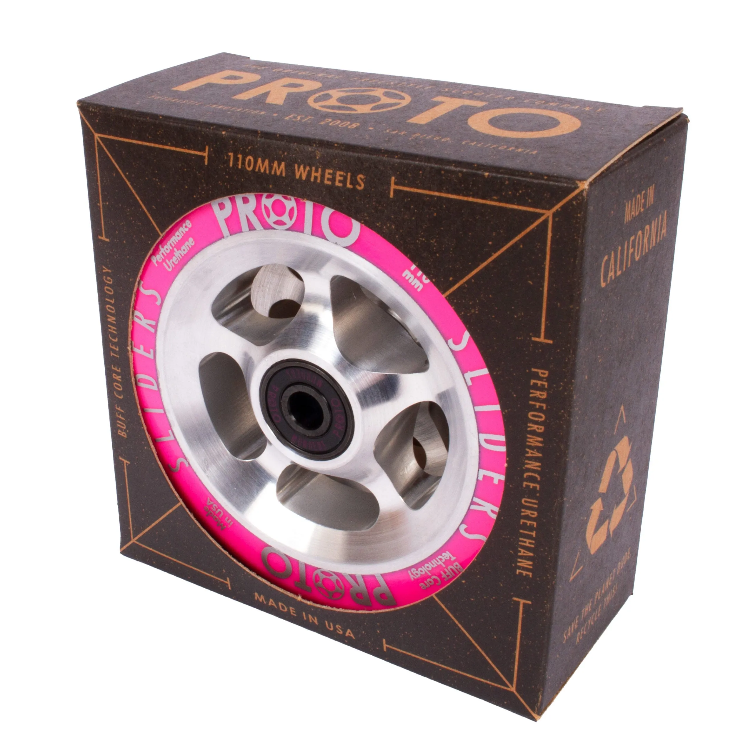 Proto StarBright Sliders Wheels 110mm - Neon Pink on Raw (Pair)