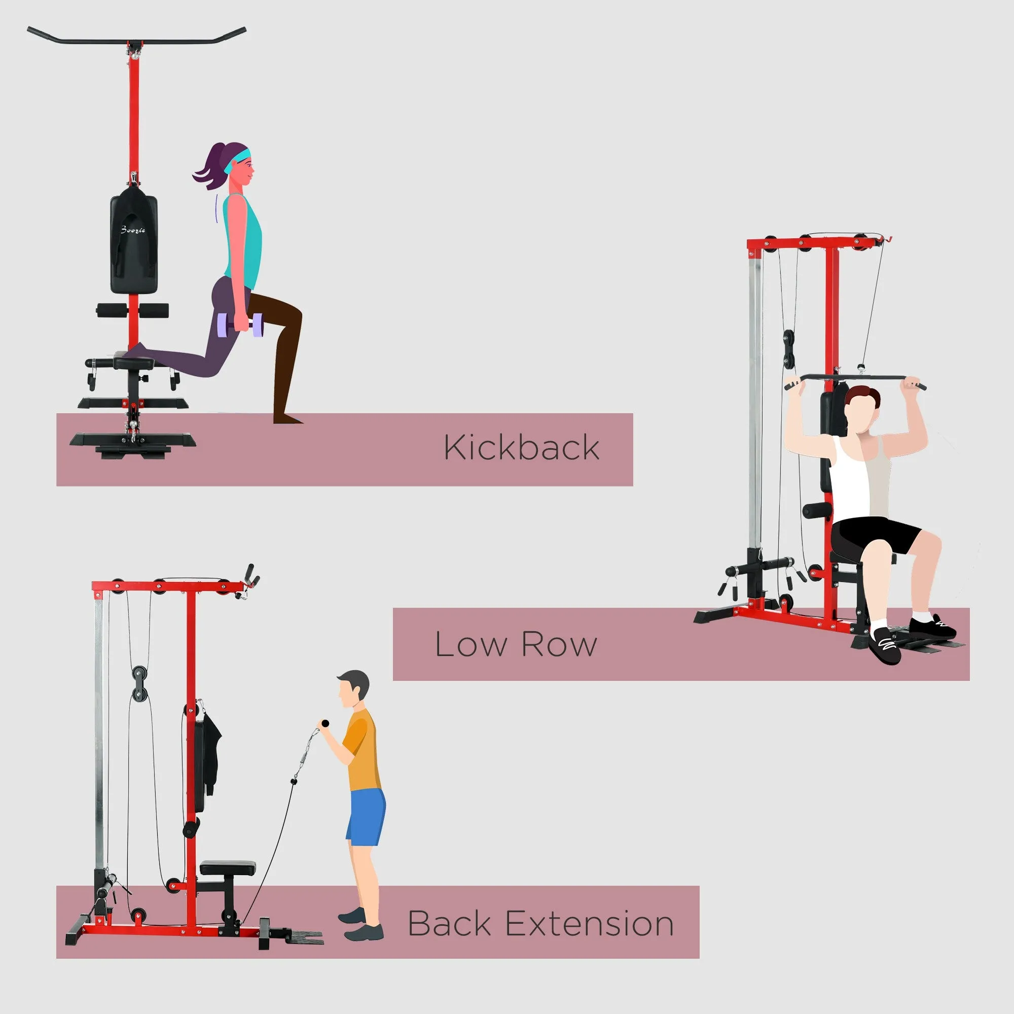 Pull Up Station Power Cage with Adjustable Seat, Home Gym - Red