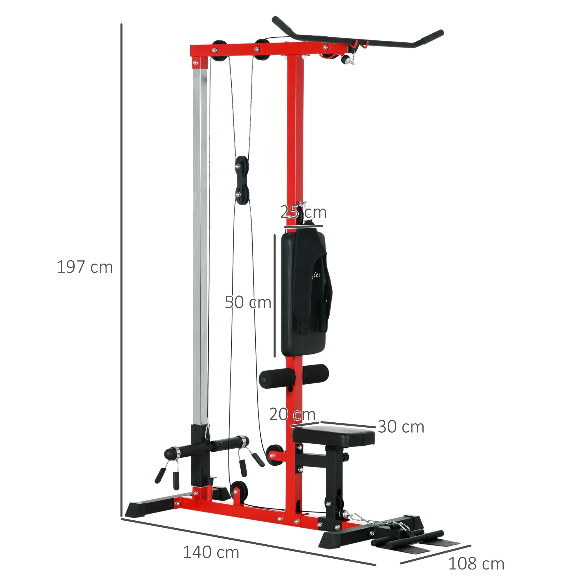 Pull Up Station Power Cage with Adjustable Seat, Home Gym - Red