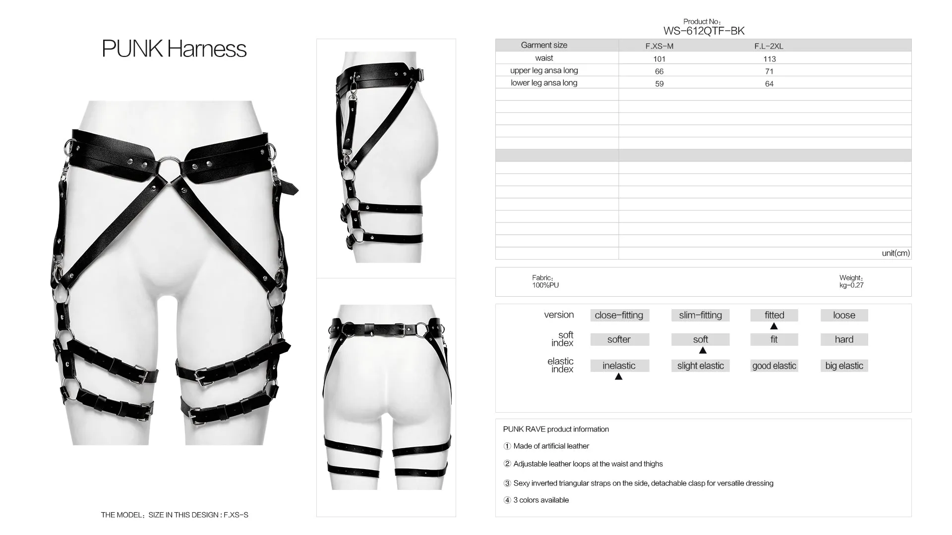 Sexy Inverted Triangular Straps On The Side, Detachable Clasp For Versatile Dressing Artificial Leather Punk Harness