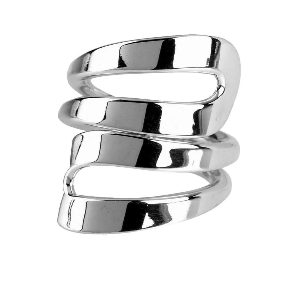 Silver double loops wide ring