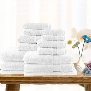 Softouch Light Weight Soft Premium Cotton Bath Towel 14 Piece White Towel Pack