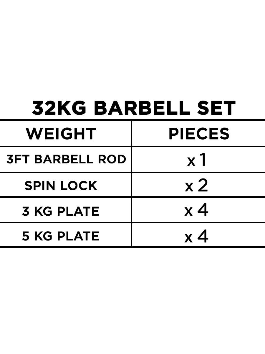 Solid Barbell Set With 3ft Rod - 24kg / 32kg / 40kg