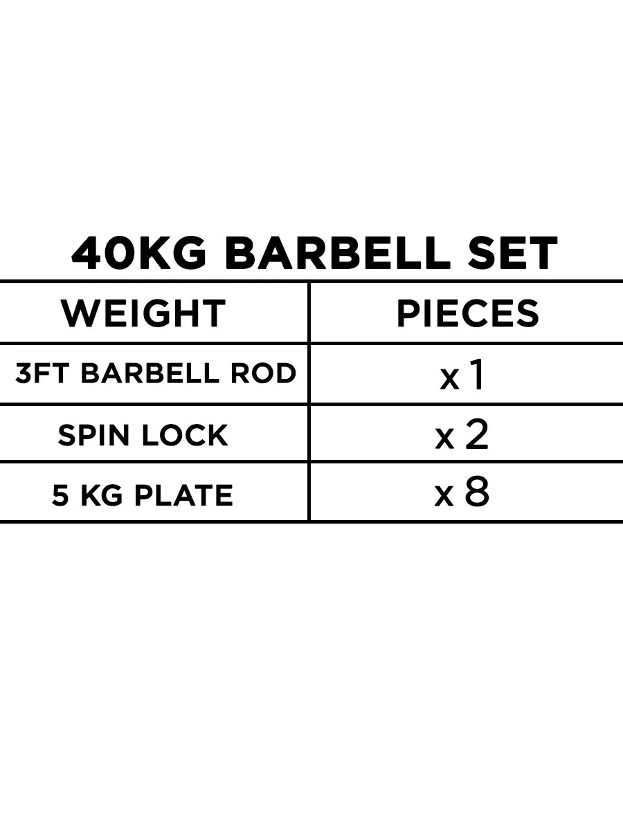 Solid Barbell Set With 3ft Rod - 24kg / 32kg / 40kg