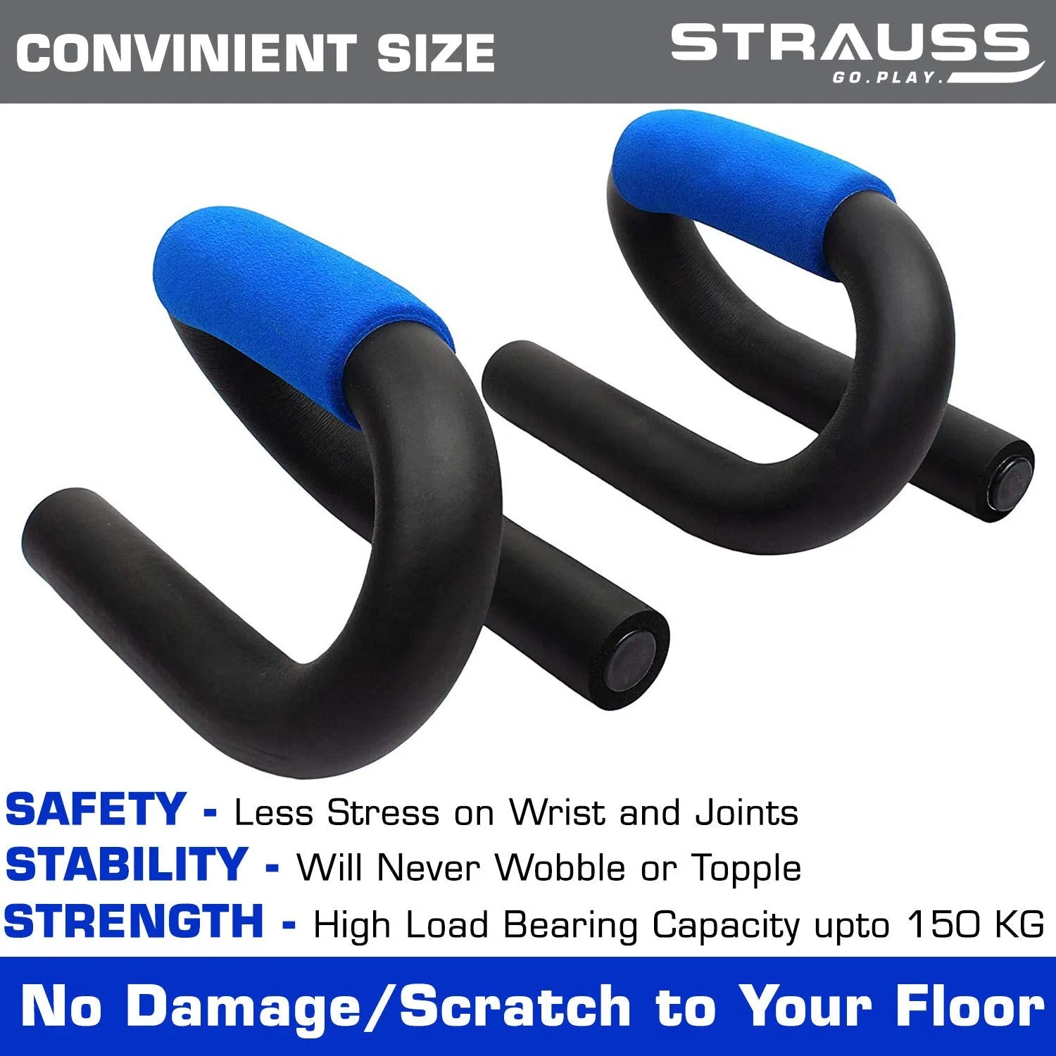 Strauss Power Push up Bar, (Black/Blue) and Double Exercise Wheel (Blue)