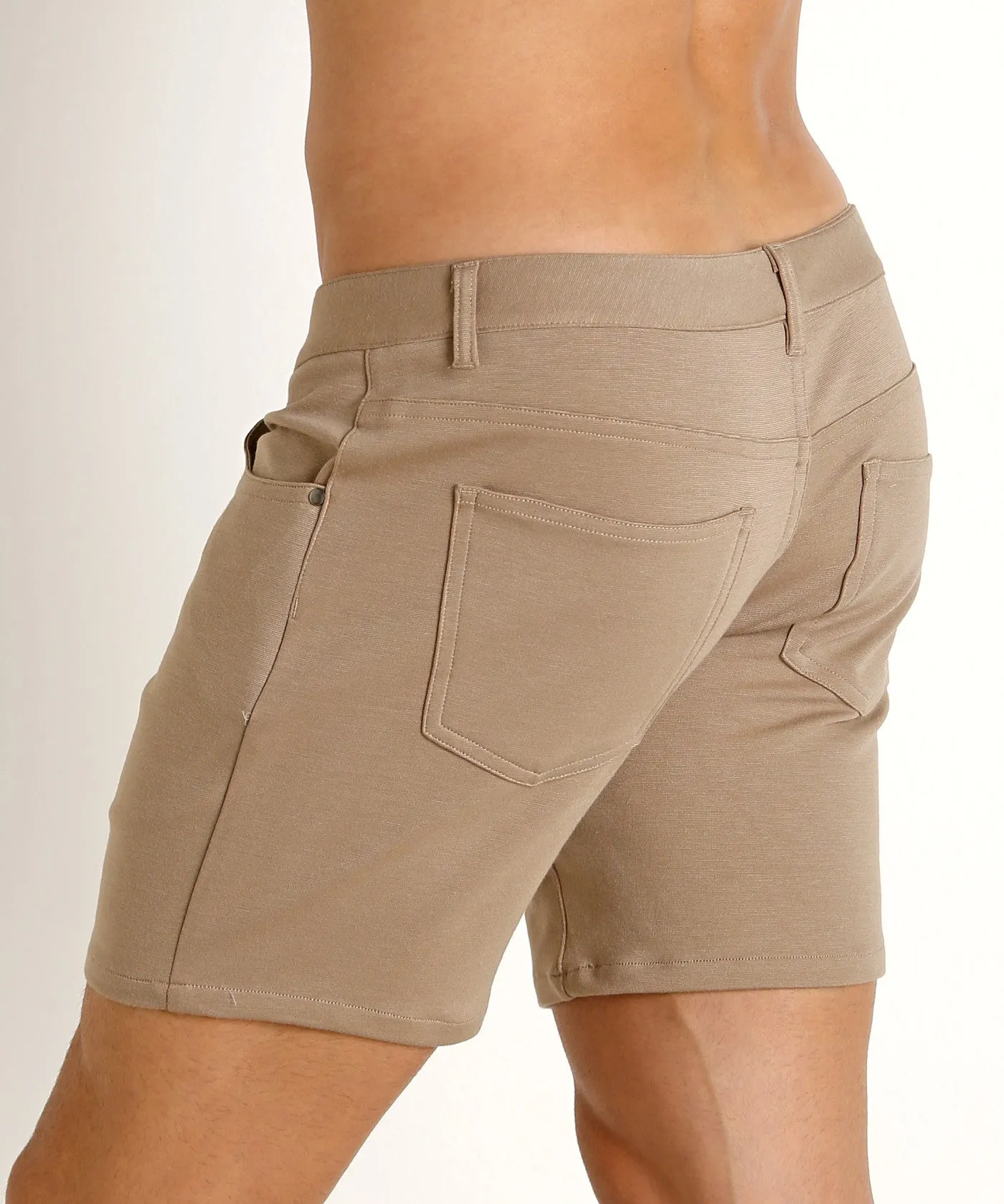 Stretch Knit Shorts (5" inseam) (Dark Khaki)