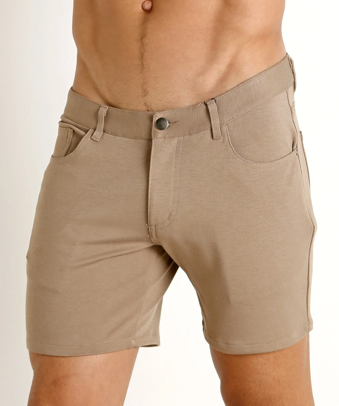 Stretch Knit Shorts (5" inseam) (Dark Khaki)